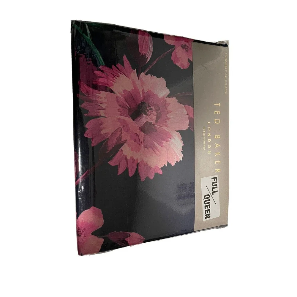TED BAKER  LUXURY DUVET SET FULL/QUEEN COTTON NAVY FLORAL